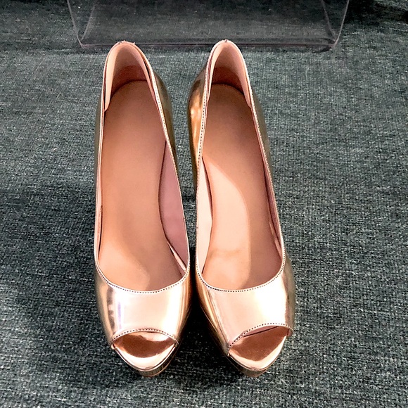 Gold Enzo Angiolini Peep Toe Heels - Picture 5 of 8